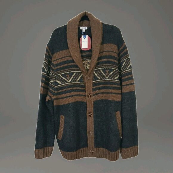 ROWN Men Cardigan Button Sweater XXL Blue Brown Preppy Work Outdoors Grandpacore - Picture 2 of 16